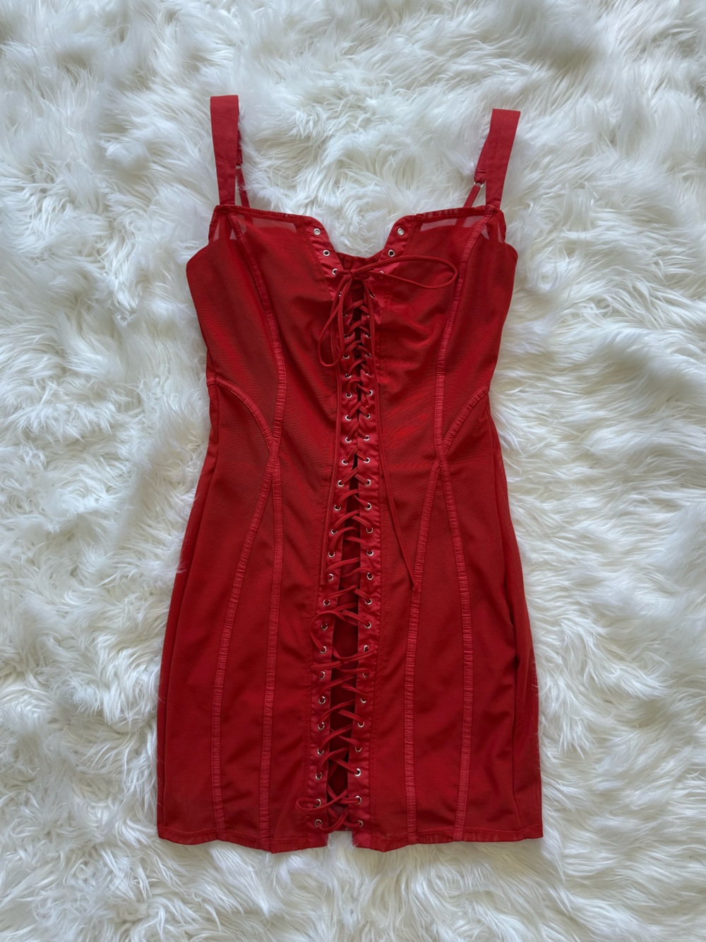 Red Lace-Up Bodycon Mini Dress - OH POLLY